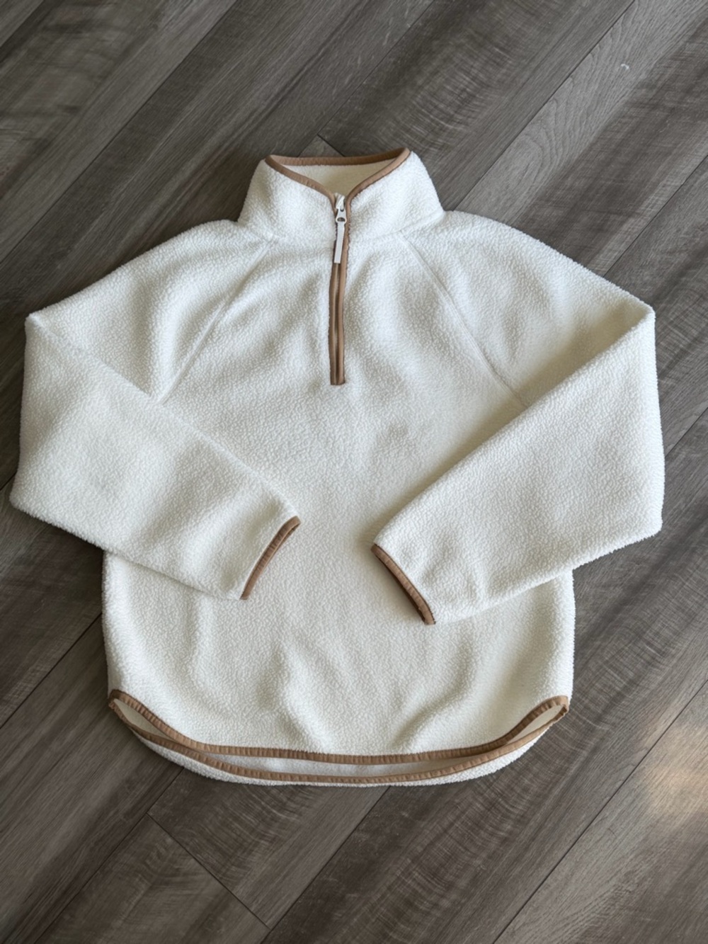 J.CREW Fleece 1/4 Zip Mock Neck Pullover Sweater White Beige Women’s Size S Cozy